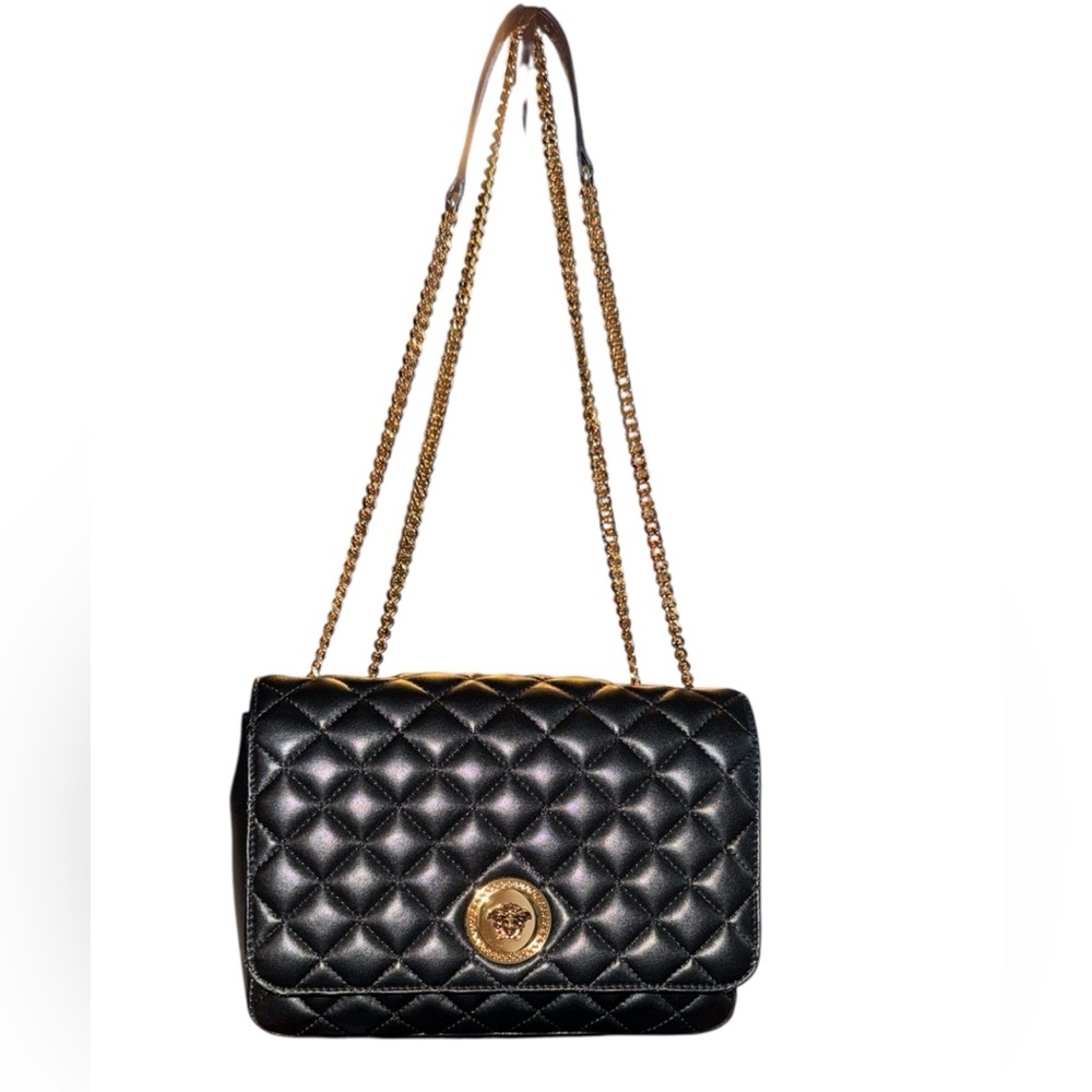 Versace Gold Medusa Black Quilted Shoulder Bag! NWT!